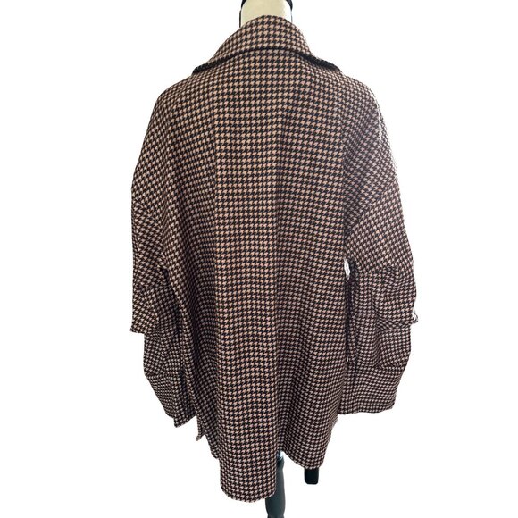 NWT Wool Houndstooth Coat Camel Black Shacket Cinched Sleeves Pockets XXL - Picture 4 of 7